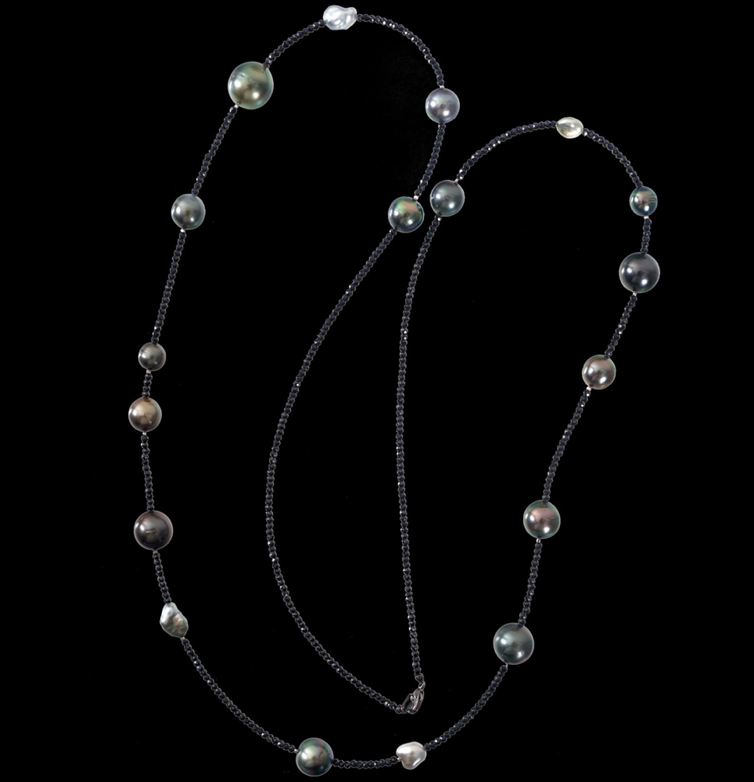 Antique Jewellery » Tahitian Pearl and Spinel Opera Length Necklace