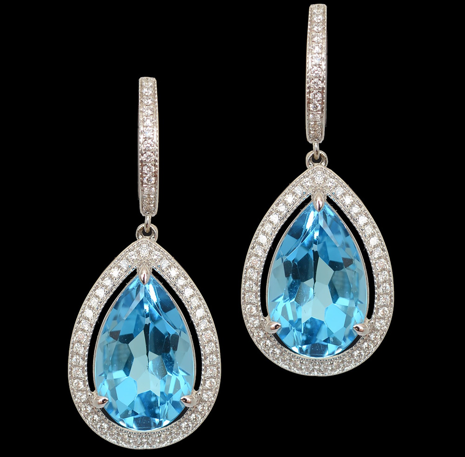 Antique Jewellery » 18ct Blue Topaz and Diamond Drop earrings