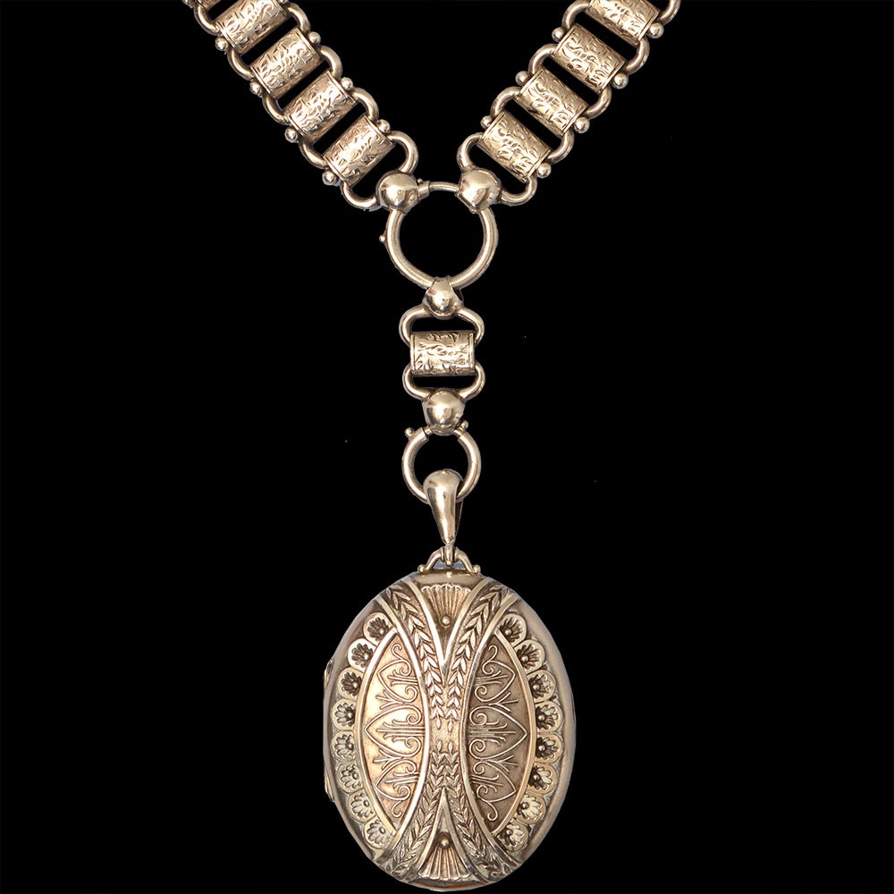 Antique Jewellery » Victorian Silver Locket & Collar Birmingham 1876
